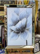 Resim Ayna Çerçeveli Beyaz Simli Çiçekli Kanvas Tablo Sol 