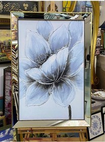 Resim Ayna Çerçeveli Beyaz Simli Çiçekli Kanvas Tablo Sol 