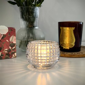 Resim Şık Kristal Cam Mumluk - Şeffaf Cila Yüzeyli Teşekkür Günü, Anneler Günü, Sevgililer Günü, Noel ve Paskalya için Çay Mumu Tutucu - Ev, Parti & Etkinlik Dekoru, Tatil Aydınlatması, Zarif Tasarım, Parlak Yüzey Efekti, Festivallik Işıklı Merkez Parça, Ev Dekorasyonu 