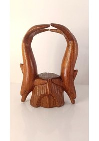 Resim Ahşap Balık Yunus Şişe Şarap Sunumluk Yağdanlık Ev Dekorasyon 