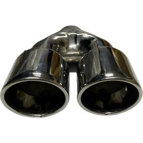 Resim HYM Tuning 100 Lük Yuvarlak Eğik Ağız 100LÜK Çift Çıkış Egzoz Ucu, Paslanmaz Krom 