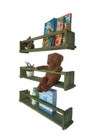 Resim RealWood Ahşap Dekoratif Çocuk Odası Rafı, Mutfak Rafı, Montessori Kitaplık 3'lü Raf 55 Cm. 