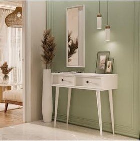 Resim 6020 LUNA (AHŞAP AYAKLI) MDF PROFİL ÇERÇEVELİ 2 ÇEKMECELİ AYNALI DRESUAR BEYAZ 