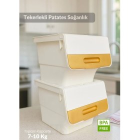 Resim 2’li Beyaz-Gold Tekerlekli Patateslik Soğanlık Oyuncak Kutusu Patates Soğan Sepeti 24 Lt 