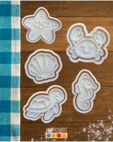 Resim Montessori Deniz Canlıları Kurabiye Kalıbı ve Damga Seti-10 Parça Yaz Temalı Şeker Hamuru ve Polimer Kil Uyumlu 