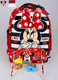 Resim Minnie Mouse LİSANSLI MINNIE MOUSE 32 CM TEK BÖLMELİ KÜÇÜK BOY ANAOKULU ÇANTASI,KALEM ÇANTASI,2 ADET KURŞUN KALEM 