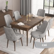 Resim Canisa Concept Iza Serisi, 80 X 132 cm Açılabilir Mdf Masa, Barok Ahşap Desen Mutfak Masa Takımı, 6 Sandalye 