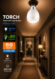 Resim ŞANLED 80W KRİSTAL Tasarruflu E27 Beyaz Işık Torch Led Ampul-1-2-4-6-8-10 Adettir 