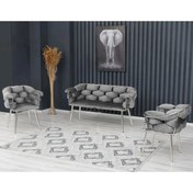 Resim Rozexi Balon Çay Seti Takımı Gri Koltuk Takımı Oturma Odası Kafe Antre Hol Ofis 2+1+1 Krom Metal 