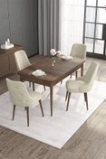 Resim Canisa Roy Serisi 80x132 Mdf Barok Ahşap Desen Masa Takımı Ve 4 Krem Sandalye 