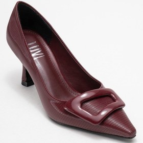 Resim Luvishoes Luvi Shoes Astra Bordo Çizgili Tokalı Kadın Topuklu Ayakkabı Bordo 