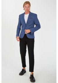 Resim Sposo S-16 Dar Kalıp Örme Kumaş İndigo Erkek Blazer Ceket İndigo 
