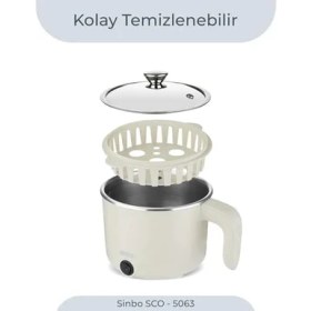 Resim SCO-5063 Çok Fonksiyonlu Buharlı Pişirici – 1 Litre Kapasite, Paslanmaz Gizli Rezistans, Temperli Cam Kapak 