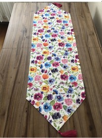 Resim Renkli Menekşeler Desenli Runner Çok Renkli 