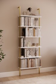 Resim Phobia Yeni Gold Metal Kitaplık, 6 Raflı Duvara Monte , Beyaz Duvar Rafı Kitaplık, Mobilya 723 