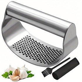 Resim 1 adet Ağır Hizmet Tipi Paslanmaz Çelik Sarımsak Sıkacağı ve Zencefil Kırıcı - El ile Çalışan Ergonomik Saplı, Sarımsak ve Zencefil için Değiştirilebilir Bıçaklar, Kolay Temizlenebilir Pas Dirençli Mutfak Aracı, Sarımsak Kırıcı 
