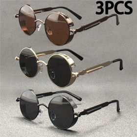 Resim 3 Adet Vintage Steampunk Moda Gözlükleri Unisex Klasik Yuvarlak Metal Gözlükler Erkek ve Kadınlar İçin 