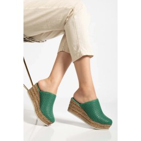 Resim Kadın Hakiki Deri Burnu Kapalı Dolgu Topuk Terlik - Pine 