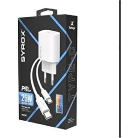 Resim Syrox Samsung Galaxy S22 Ultra Uyumlu Qc3.0 Pd 25W Hızlı Şarj Aleti Type-C To Type-C Kablo Set Beyaz Yerli Üretim 
