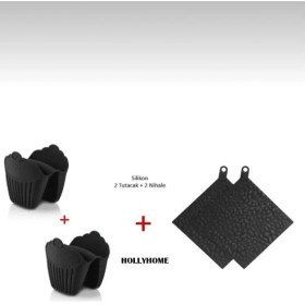 Resim Holly Home 2'li Set ; Nihale Tutacak -2 Adet Silikon Nihale 2 Adet Fırın Tutacağı , Tencere Çaydanlık Altı Hh 