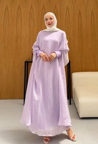 Resim Taş Detaylı içlik Elbise Panço Abaya Lila - 36 / Lila 