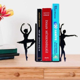 Resim Figured Decorative Metal Book Holder, Book Support, Book Organizer, Gift Black cat, Bike, Elephant Ballerina, Giraffe, Reading - Ballerina 