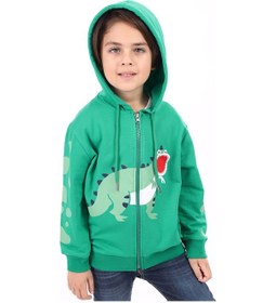 Resim Toontoy Kids Toontoy Erkek Çocuk Kapüşonlu Fermuarlı Baskılı Örme Hırka - 2 İplik Koyu Yeşil 