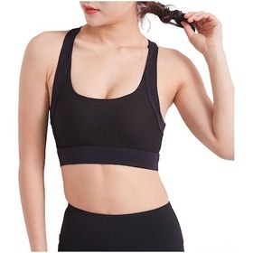 Resim Neevoyu Kadınlar İçin Nefes Alabilir Spor Sütyeni - Mesh Detaylı, Çapraz Askılı, Çıkarılabilir Pedli Siyah 