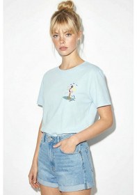 Resim Shade Kadın Pamuk El İşi Flamingo Nakış Detaylı Tasarım T-shirt 1004 60282049 - Bebe Mavisi L 