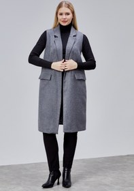 Resim Tangül&Ali'S Moda Evi Büyük Beden Gri Kaşe Yelek 
