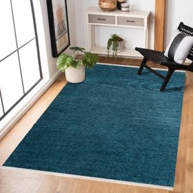 Resim Mavi Düz Modern Geometrik Etnik Eskitme Desenli Boho Makinada Yıkanabilir Hafif Hav Toz Vermez Leke Tutmaz Kaymaz Taban Dijital Makine Baskı Halı Oturma Odası Salon Yolluk Koridor Mutfak Halısı 