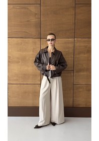 Resim Prifaldi Oversize Bomber Deri Ceket Kahverengı 