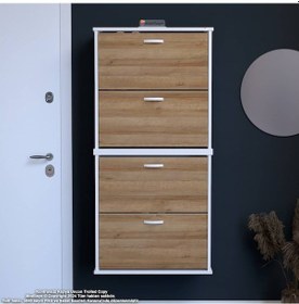 Resim Modilayn Umay' 2 Li Asma Antre Hol 72 X 148 X 25, 5 Cm Lik 4 Düşer Kapak 8 Göz Bölmeli Ayakkabılık Açık Gri 