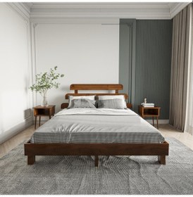Resim Lotus X New Model Ceviz Renk Ahşap Karyola Ve İki Komodin Set-147 180 x 200 CM 