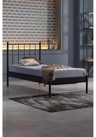 Resim Falez-st Tek Kişilik Metal Karyola-siyah Yüksek Başlıklı Ahşap Latalı 