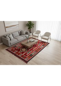 Resim Etnik Motifli Otantik Dekoratif Kilim Desenli Halı 120cmx180cm M4 Kırmızı 