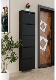 Resim Kilitli 5 Kapaklı Metal Ayakkabılık Siyah Siyah 