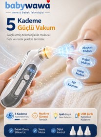 Resim babywawa H-031 Şarjlı Kendini Temizleyen 5 Kademe Burun Aspiratörü 0-12 Yaş Işıklı Müzikli Nasal Aspiratör 