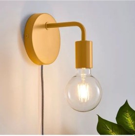 Resim Rsylight Retro Metal Sarı Rustik Kabllolu Anahtarlı Dekoratif Duvar Aplik Sarı 