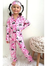 Resim Kız Çocuk Desenli Kalp Karakter Baskılı Pembe Renk Uzun Kollu Pijama Takımı Pembe 