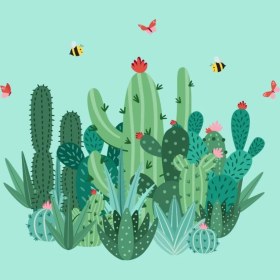 Resim Yeşil Kaktüs Desenli Çocuk ve Bebek Odası Masa Aydınlatması 