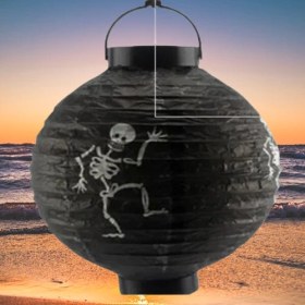 Resim Halloween Cadılar Bayramı Japon Feneri Pilli 20 Cm Siyah Renkli İskelet Desenli Korku Aksesuarı Diğer 