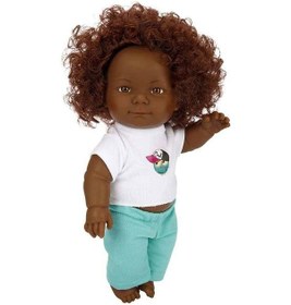 Resim Sunman Dada Kıvırcık Saçlı Oyuncak Zenci Erkek Et Bebek - 35 Cm 