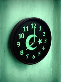 Resim Fosforlu Gece Görünen Ayyıldız Duvar Saati Çap 28 Cm Cam Yok Siyah 