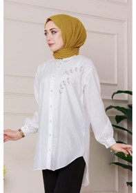 Resim Sevitli Önü İnci Taş İşlemeli Tunik-beyaz-4795 Beyaz 