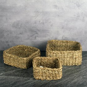 Resim Tohana 3 Parça Kare Hasır Sepet Seti - Bej - 26x26x12 cm 