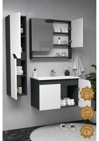 Resim Teta Home Napoli 80 Cm Mdf Banyo Dolabı Seti + Boy Dolabı Antrasit-beyaz Antrasit - Beyaz 