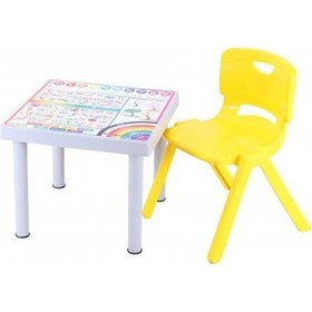 Resim Sağlam Plastik Mandella Rubi Türkçe Desenli Çocuk Masası 1 Adet Nova Büyük Çocuk Koltuk Sarı 