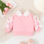 Resim Kız Çocuk Giyim Kız Çocuk Üstü Kız Çocuk Malzemeleri Kız Çocuk Bahar ve Sonbahar Pembe Serisi Sevimli Stil Kurdele Süslemeli Yaka Rahat Sweatshirt Açık Hava İçin Uygun Okula Dönüş Hediyesi 