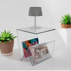 Resim Tuva Reklam Şeffaf Pleksi Modern Oturma Odası Sehpası/Dergilik 43 x 33 